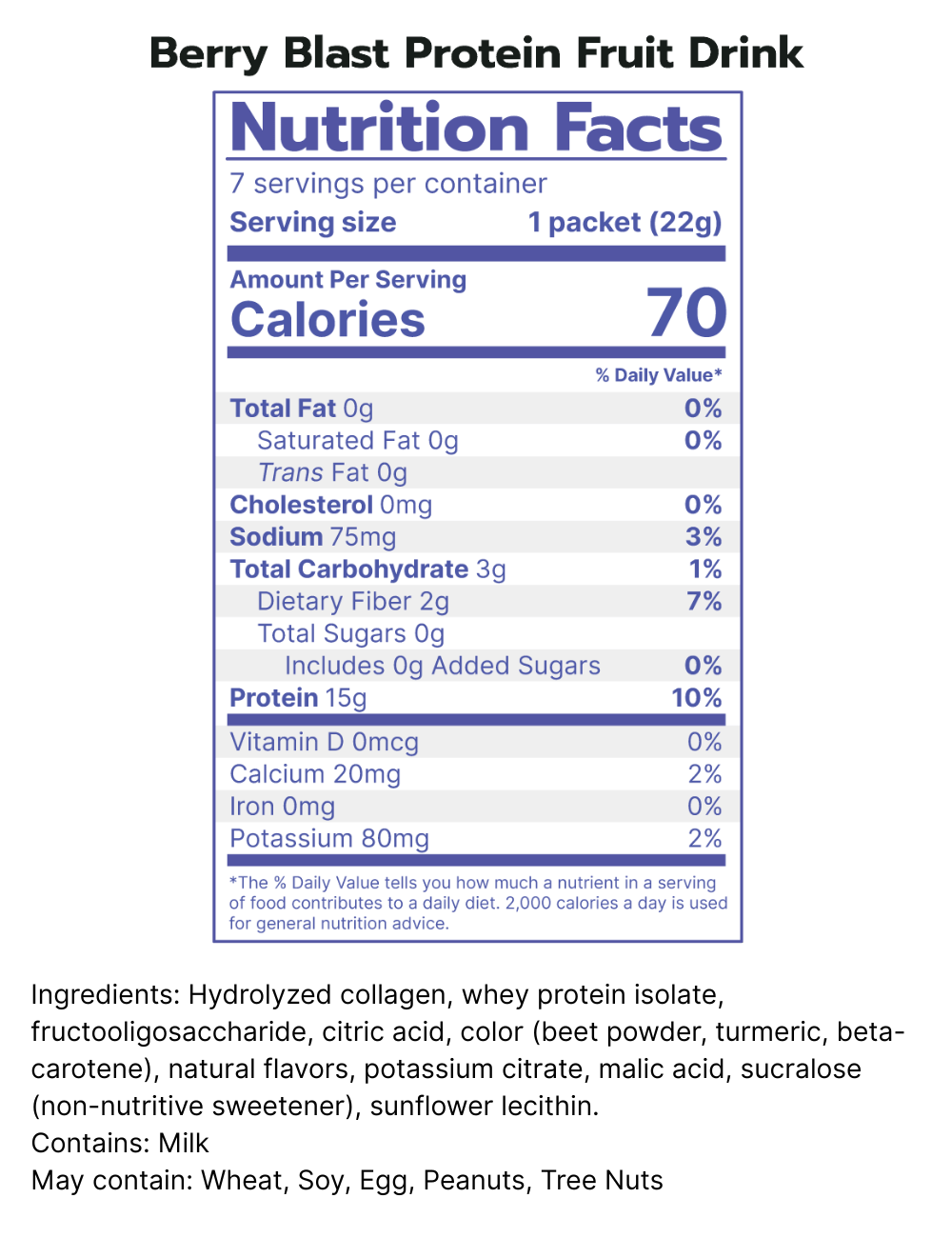 Berry Blast Protein Fruit Drink Nutrition Facts